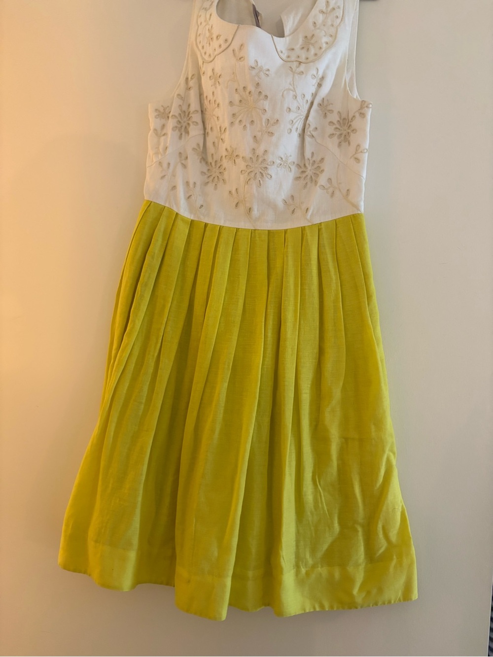 Meadow Rue Yellow and White Dress with Eyelet Motif